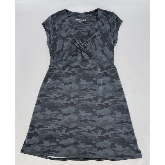 Soybu Sport Gray Camo V-Neck Dress Sz M Preppy Boho Athleisure - Picture 3 of 9